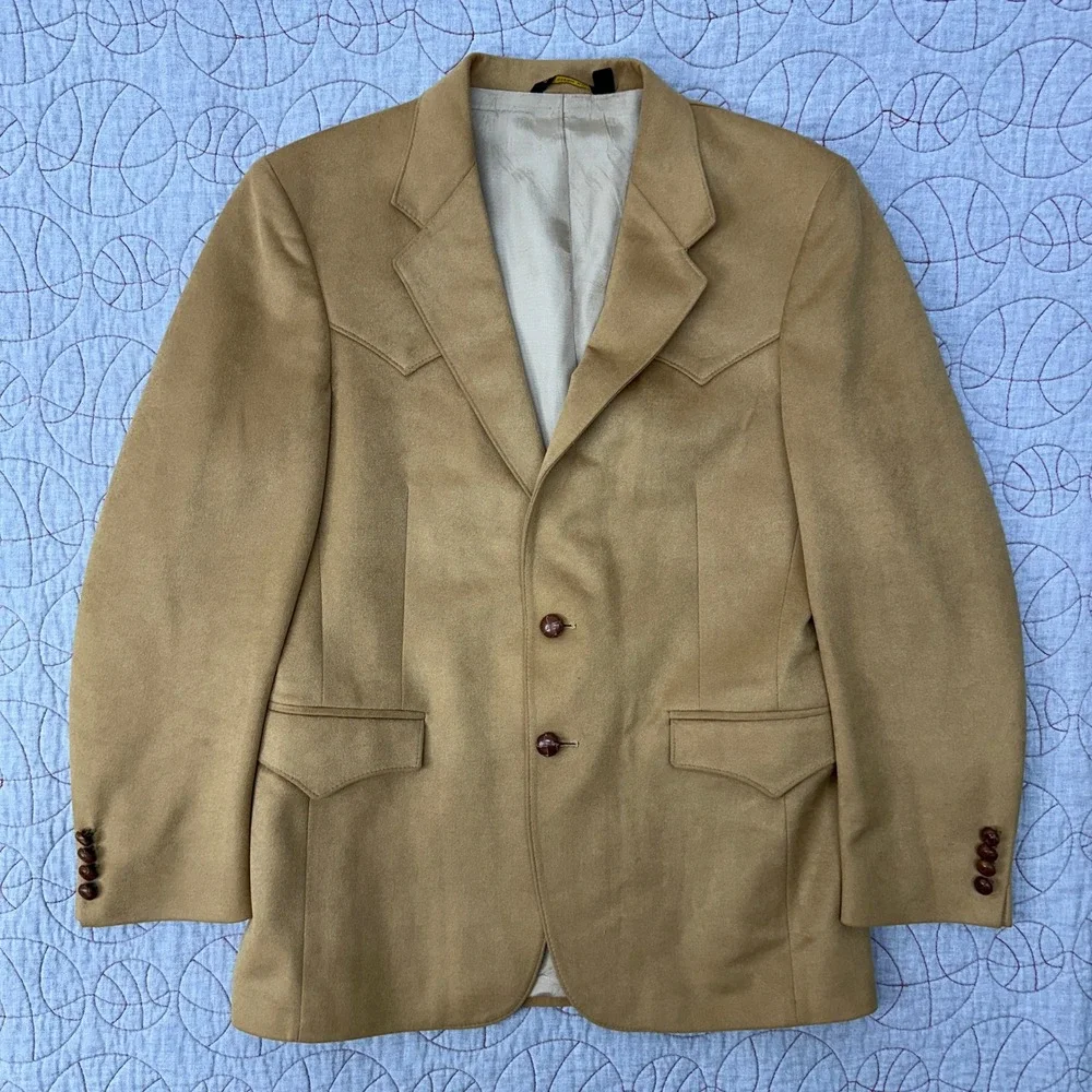 Farah Sport Coat‎ Tan Western Yoke Faux Suede Two Button / Mens 40R